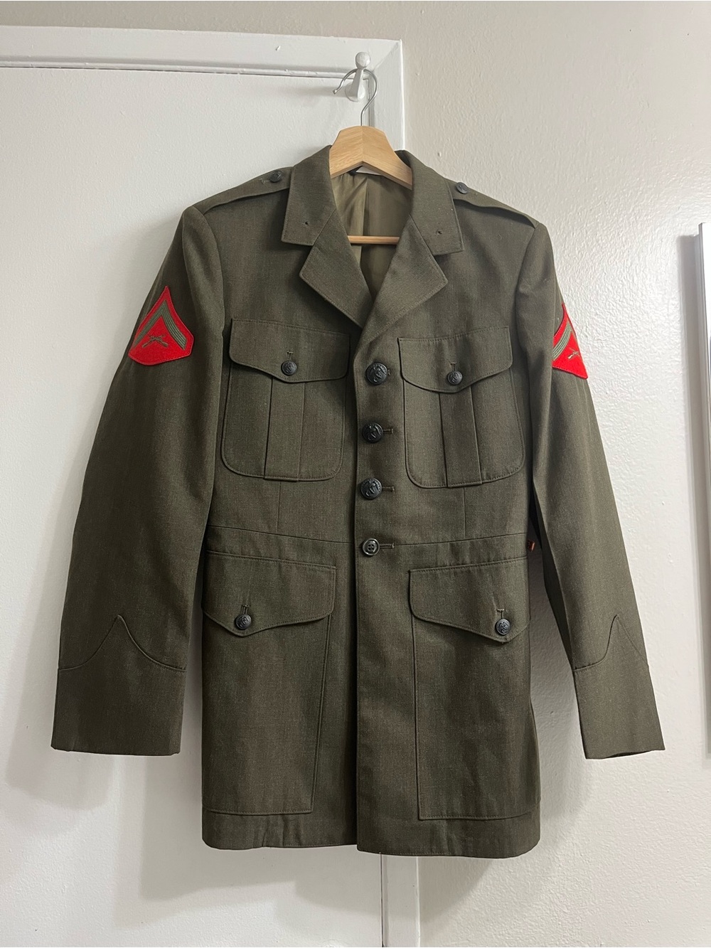 Olive Green Military-Inspired Men’s Wool Coat